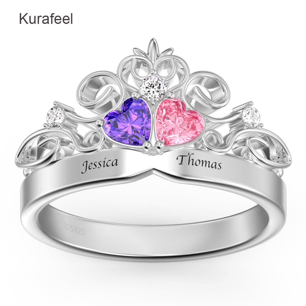 Women Ring Design Wedding Party Crown Shape Heart Birthstone Ring